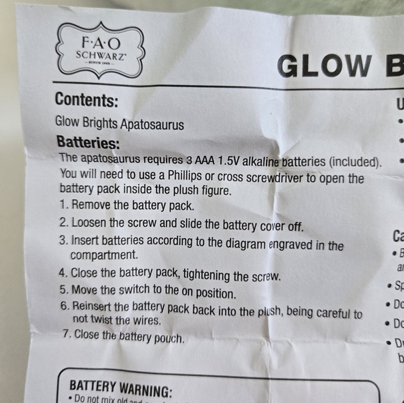 Fao Schwarz 12" Glow Brights LED with Sound Apatosaurus Dinosaur Toy Plush - Picture 8 of 11